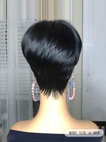 Pixie Cut Wigs For Women Brazilian Short Cut Bob Short Remy Hair Short Pixie Layered Wigs Full Machine Wig Glueless Wig (Pixie Cut Wig, Black Color) - Black - View 2