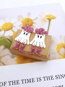1 đôi Acrylic Nấm & Hình Ma Halloween Hoa tai - Hồng - Xem 6
