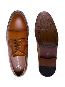 SHOESMALL Mens Dress Shoes Retro Plain Toe Business Casual Oxfords Dress Shoes for Men - AMY9003-拋光棕 - 查看 3