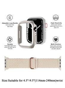 2 件套硬质 PC 保险杠外壳（无屏幕保护膜），防刮保护框架边缘和编织弹性单环，兼容 表带 38 毫米 40 毫米 41 毫米 42 毫米 44 毫米 45 毫米 46 毫米 49 毫米，男女通用，尼龙弹性表带兼容 Ultra 2、Series 11 10 9 8 7 6 SE 5 4 3 2 1