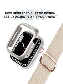 2 件套硬质 PC 保险杠外壳（无屏幕保护膜），防刮保护框架边缘和编织弹性单环，兼容 表带 38 毫米 40 毫米 41 毫米 42 毫米 44 毫米 45 毫米 46 毫米 49 毫米，男女通用，尼龙弹性表带兼容 Ultra 2、Series 11 10 9 8 7 6 SE 5 4 3 2 1