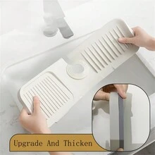 1pc Thickened Silicone Kitchen Faucet Drain Pad In Beige, Bathroom Sink Organizer Faucet Base Waterproof Pad - Beige - View 3