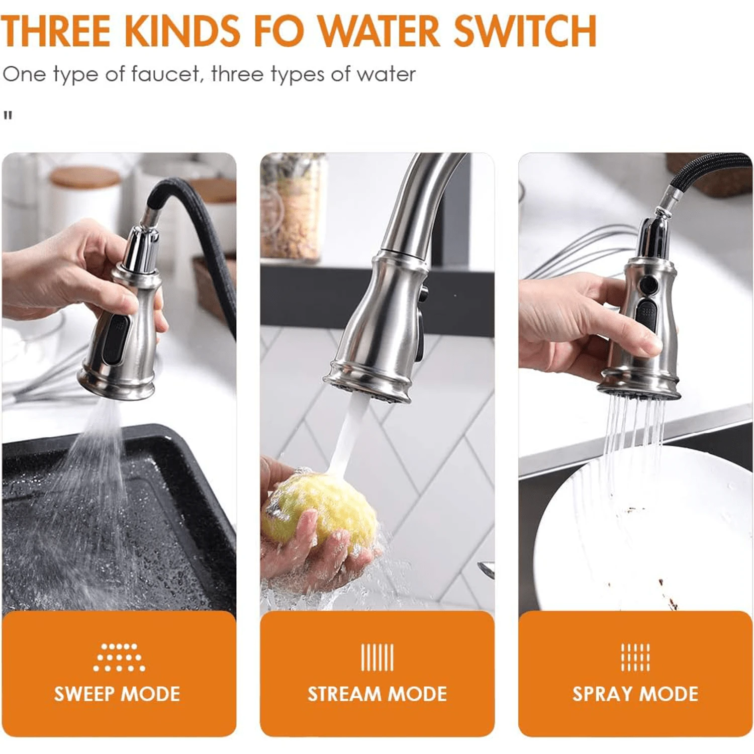 APPASO 3 Hole Kitchen Faucet with Pull Down Sprayer Brushed Nickel, 3 ...