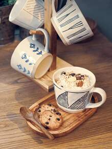 1 pièce Set de tasse à café en céramique, Tasse en céramique et Sous-tasse en bois, Convient pour un usage domestique et au bureau, Un excellent cadeau pour les amis à la rentrée scolaire