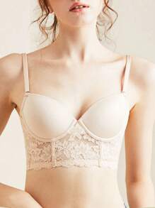 Women's Sexy Lace Deep Plunge Backless Push Up Bra - Beige - View 3