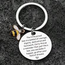 1pc European And American Style Bee Shaped Stainless Steel Keychain, Teacher's Day Gift - Multicolor - View 3