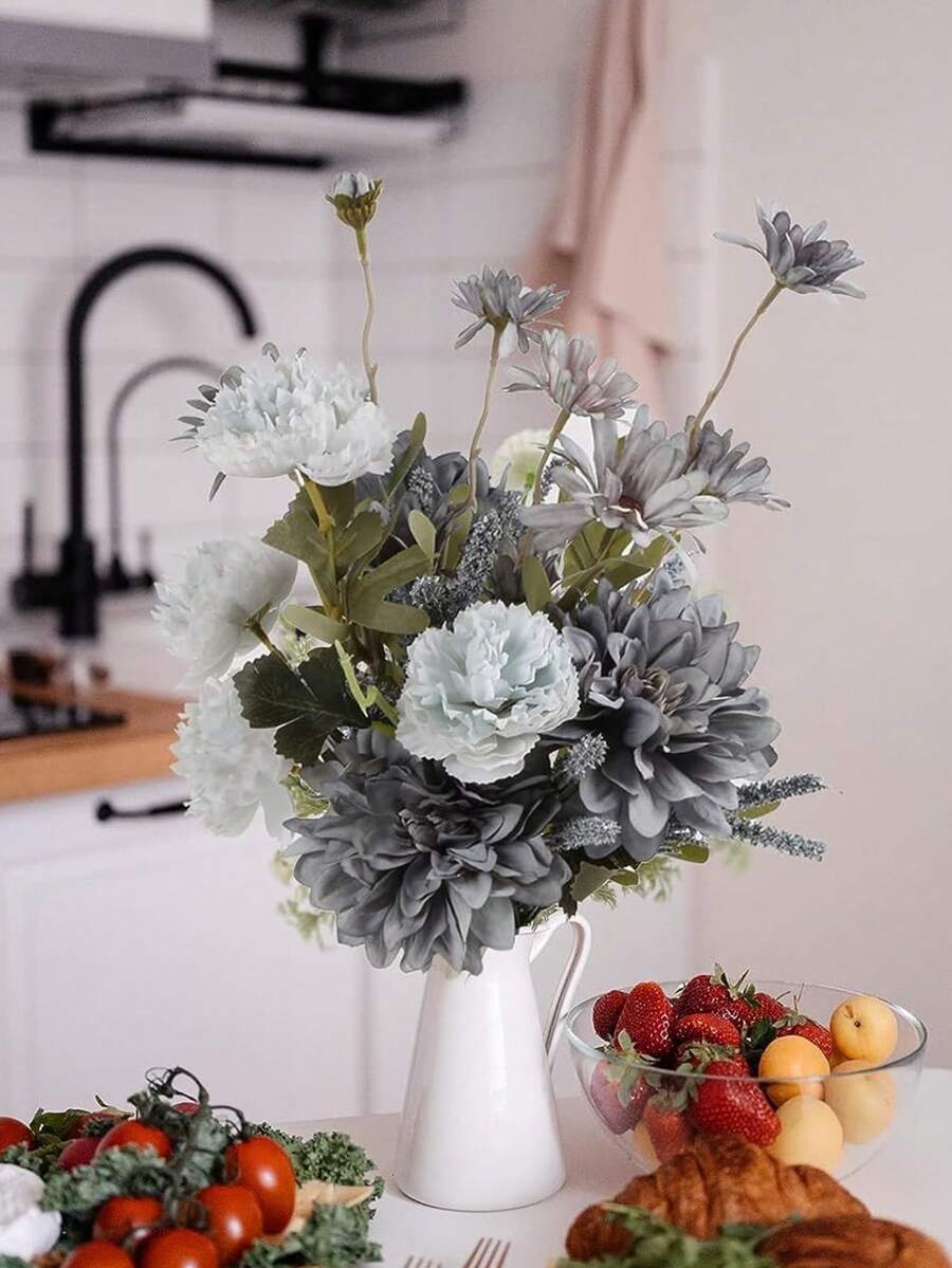 2 Bouquets 16.14in Artificial Besali Flowers Bouquet For Decorations Fake Flowers Silk Flowers Floral Table Centerpieces Living Room Decor Birthday Party Valentine'S Day Mother'S Day Gift - 藍色 - 查看 1