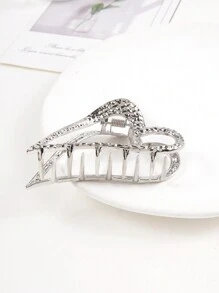 1pc Valentine's Day Metal Heart Clip Minimalist Textured Metal Hair Claw Barrette Hair Accessory, Silver - Silver - View 3