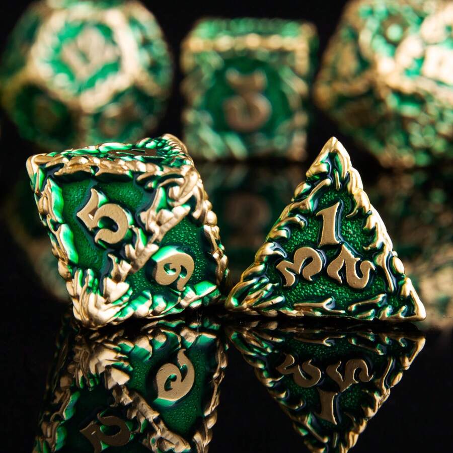 Joylord D&d角色扮演骰子金屬骰子套裝7pcs金屬骰子德魯伊套裝d&d骰子7款角色扮演骰子刻面d&d實體地下城與龍骰子ttrpg角色扮演遊戲pathfinder Rpgs Mtg桌面遊戲 - 綠色 - 查看 1