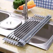 1 Piece Stainless Steel Sink Drain Rack, Expandable Kitchen Sink Shelf Dish Drainer Mat For Kitchen Storage - Dark Grey - View 2