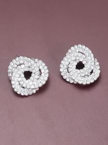 1對時尚吊墜耳環,帶有三顆鋯石,交疊的雙環設計並連接鏈條,適用於女性的休閒、t台和假日派對 - 銀色 - 查看 2