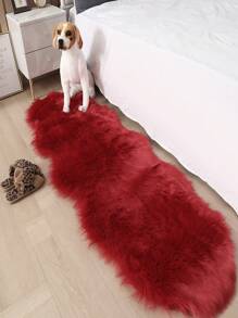 Red Artificial Fur Rug, Runner Rug 60x180 For Living Room, Fluffy Bedroom Rug, Soft Small Bedroom Rug, Faux Sheepskin Rug, Washable Shaggy Area Rug, Red Carpet Fuzzy Rug, Shaggy Dirt Trapper Floor Mat Carpet For Living Room Decor - Red - View 2