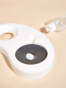 1pc Plastic Pet Bowl Combining Automatic Water Dispenser And Feeding Bowl To Protect Pet's Spine While Eating - White - View 3