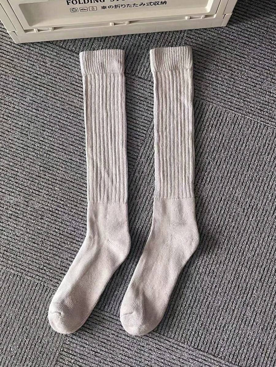 1pair Warm Wool Knitted Long Tube Socks For Men - Beige - View 1