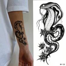 20pcs Realistic Snake Temporary Tattoos With Designs Of Flowers, Tigers And Scorpions, Waterproof, For Body Art Decorating On Women/men's Face/arm/leg