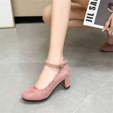 新鮮風格的裸色繫帶年輕淑女高跟瑪莉珍鞋,方跟 - 粉色 - 查看 4