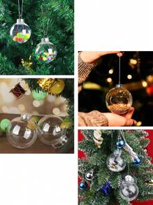 12 pezzi - 6cm/8cm/10cm Palline di Natale con copertura argento e trasparente, decorazioni di Natale fai-da-te, palline di plastica trasparenti riempibili, con coperchio rimovibile, decorazioni sospese adatte per Natale, compleanni, matrimoni, decorazione albero di Natale - Trasparente - Visualizzare 8