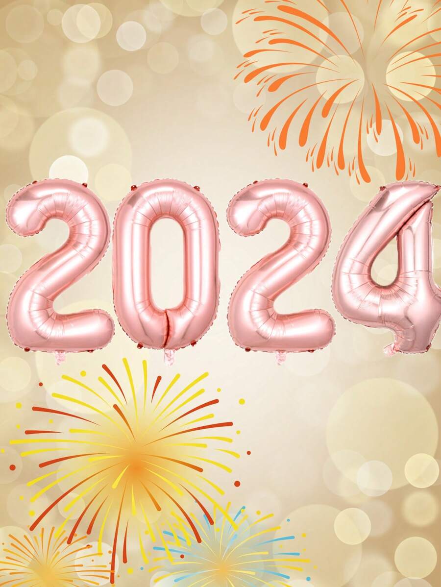 4pcs Rose Gold 16/32 Inches 2024 Number Foil Balloons Christmas New Year 2024 Party Decorations Christmas 2024 Balloon - Rose Gold - View 1
