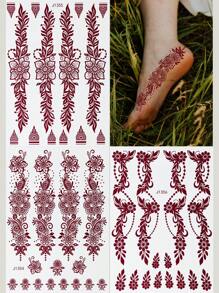 3 hojas de tatuajes temporales de flores color burdeos, tatuajes de moda para mujer, pegatinas de arte corporal resistente al agua para pies y manos - Marrón - Ver 1