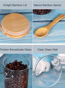 1Set Glass Jars With Bamboo Lids And Spoon Small Glass Sugar Container With Wooden Lids And Scoop Coffee Tea Jars For Loose Tea Coffee Bar Containers, Glass Bottle - Clear - View 4