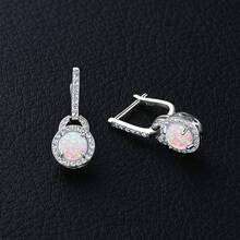 1 女用光環耳環 6 毫米圓形切割蛋白石耳環 100% 925 純銀週年紀念珠寶情人節生日禮物