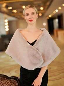 Baroque Style Fashionable Bridal Wedding Party Performance Warm Short Shawl Fall Clothes For Women - Light Grey - View 4
