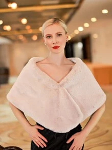 Baroque Style Fashionable Bridal Wedding Party Performance Warm Short Shawl Fall Clothes For Women - Light Grey - View 6