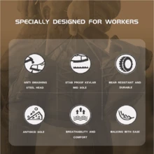 男女皆宜防撞、防刺穿的焊接安全鞋,防燙、透氣的勞保鞋,防水透氣的施工作業安全鞋 - 黑色 - 查看 6