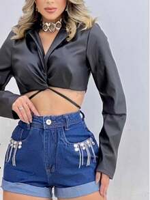 Women Denim Shorts - Rửa trung bình - Xem 1