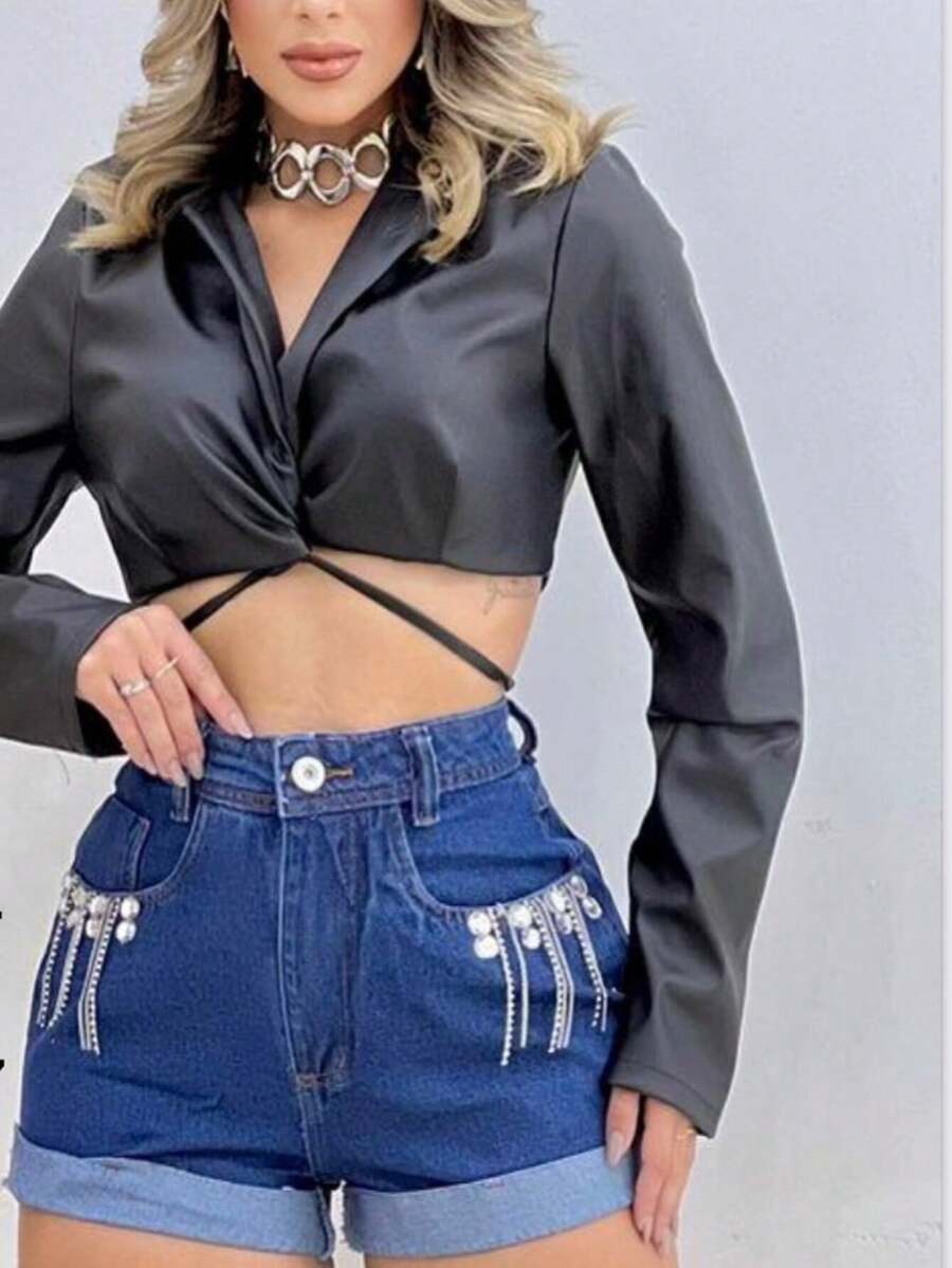 Women Denim Shorts - Rửa trung bình - Xem 1