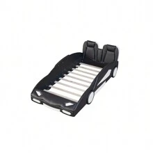 MERAX Twin Size Race Car-Shaped Platform Bed With Wheels - 黑色 - 查看 5