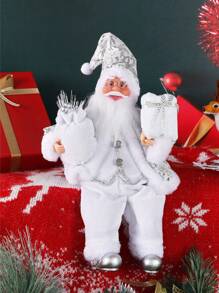 1件14英寸銀白色站立聖誕老人雕像,適用於家庭辦公室聖誕派對裝飾,假日派對擺設,禮物,派對場景裝飾 - 白色 - 查看 1