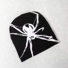 1pc 2 Spiders Pattern Jacquard Knitted Hat, Autumn & Winter Warmth, Y2k Style, Unisex Beanie For Outdoor Halloween & Christmas Parties Street - Black - View 3