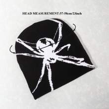 1pc 2 Spiders Pattern Jacquard Knitted Hat, Autumn & Winter Warmth, Y2k Style, Unisex Beanie For Outdoor Halloween & Christmas Parties Street - Black - View 4