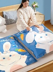 1PC Reusable Vacuum Storage Bag with Rabbit Cartoon for Travel Clothes Blankets Comforters Compression Space Saving Organizer - Blue - View 1