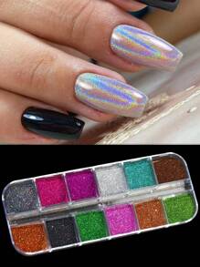 12 色 Y2K 美学美甲激光粉闪粉极光薄粉指甲颜料装饰 DIY 美甲饰品指甲宝石指甲用品