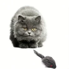 寵物毛絨玩具灰色逼真老鼠造型玩具,提供貓和小貓娛樂的玩具,自娛自樂的年輕貓玩具,寵物用品 - 灰色 - 查看 8