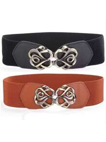 Thắt lưng thun boho họa tiết hoa hồng cổ điển dành cho nữ, khóa kép, dùng để mặc váy, áo khoác và mặc hàng ngày, dùng cho Halloween, mùa hè, mùa thu, mùa đông, Halloween - màu nâu - Xem 4