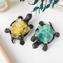1 件創意天然水晶烏龜雕像原創寶石原石原石 Diy 手工工藝品家居裝飾禮品 - 黑與白 - 查看 3