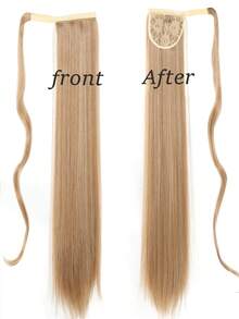 22-34英寸合成耐热直发抽绳马尾假发，黑棕色，女士环绕式马尾假发