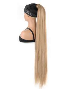 22-34英寸合成耐热直发抽绳马尾假发，黑棕色，女士环绕式马尾假发