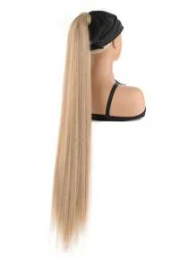 22-34英寸合成耐热直发抽绳马尾假发，黑棕色，女士环绕式马尾假发