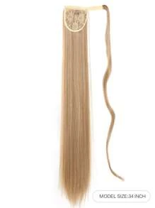 22-34英寸合成耐热直发抽绳马尾假发，黑棕色，女士环绕式马尾假发