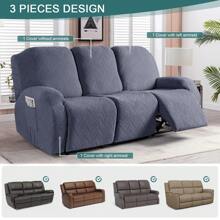 Stretch Recliner Sofa Covers, Reclining Couch Covers With Pockets, Jacquard Reclining Sofa Covers Soft Washable Furniture Protector With Elastic Bottom - Grey - View 4