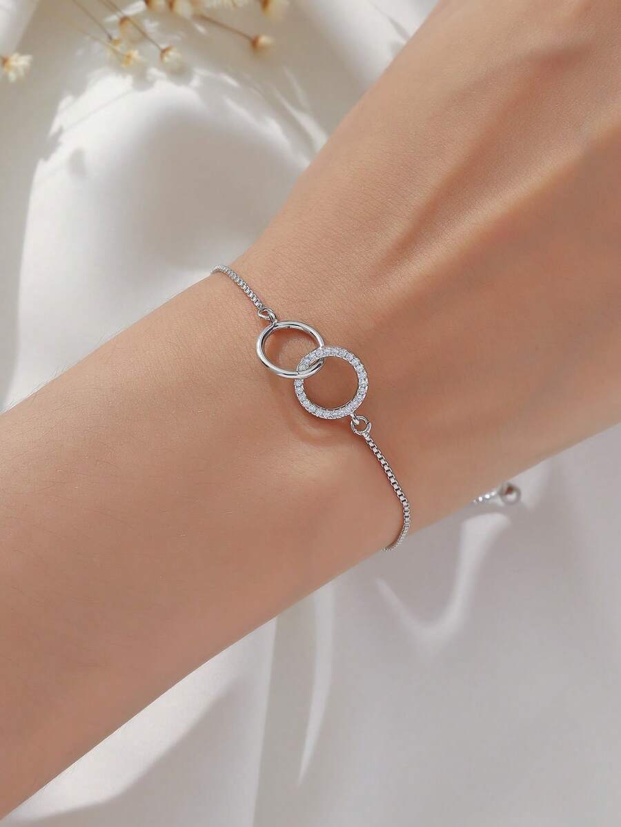 1pc Luxury Copper Zirconia Adjustable Infinite Symbol Bracelet For Ladies Daily Party Wedding - Silver - View 1
