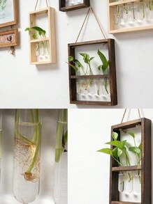1入組帶有木質支架的掛牆玻璃盆栽,可掛牆試管花瓶,牆掛玻璃盆栽繁殖站 - 棕色 - 查看 7