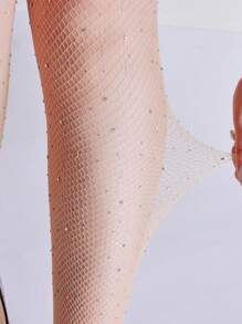1 paio Calze a rete da pesce abbellito diamante alla moda - Albicocca - Visualizzare 4