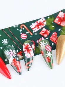 10 件装圣诞指甲贴纸 铝箔冬季新年雪花指甲滑块转移贴花凝胶抛光装饰包裹美甲