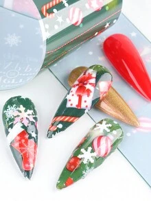 10 件装圣诞指甲贴纸 铝箔冬季新年雪花指甲滑块转移贴花凝胶抛光装饰包裹美甲