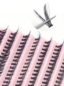 Happy Butterfly 200 件魚尾式假睫毛帶睫毛夾,30 簇/包自然長長濃密捲曲睫毛延長套裝便攜式日常使用 - 黑色 - 查看 3